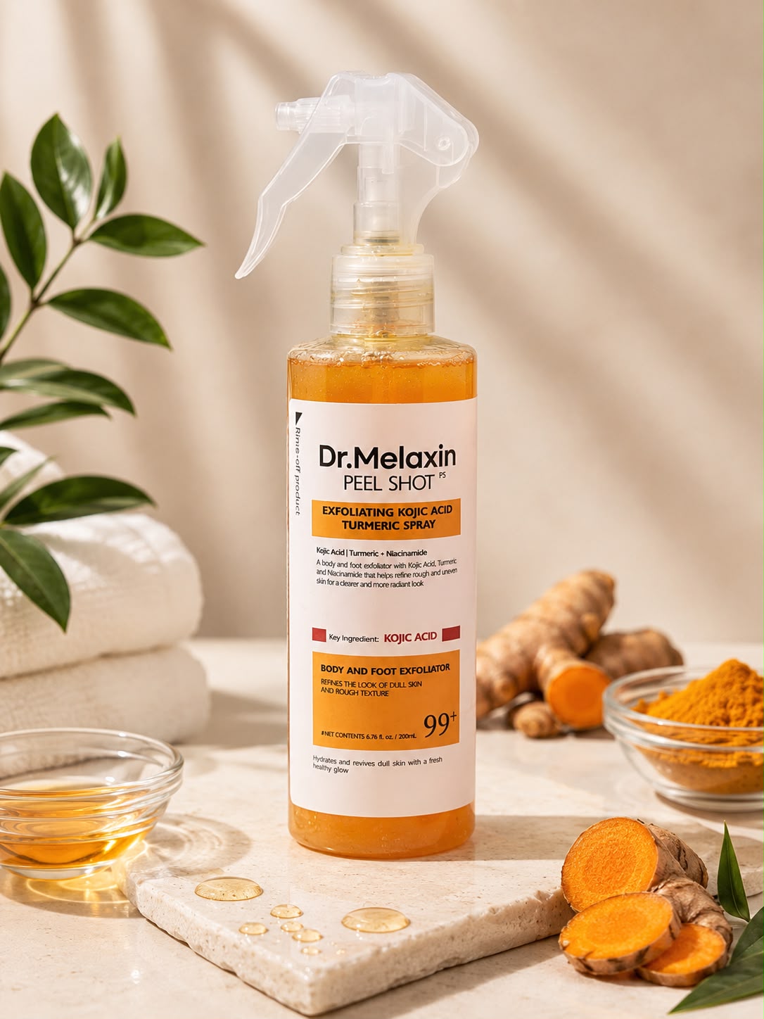 Spray exfoliante corporal Dr. Melaxin con ácido kójico y cúrcuma
